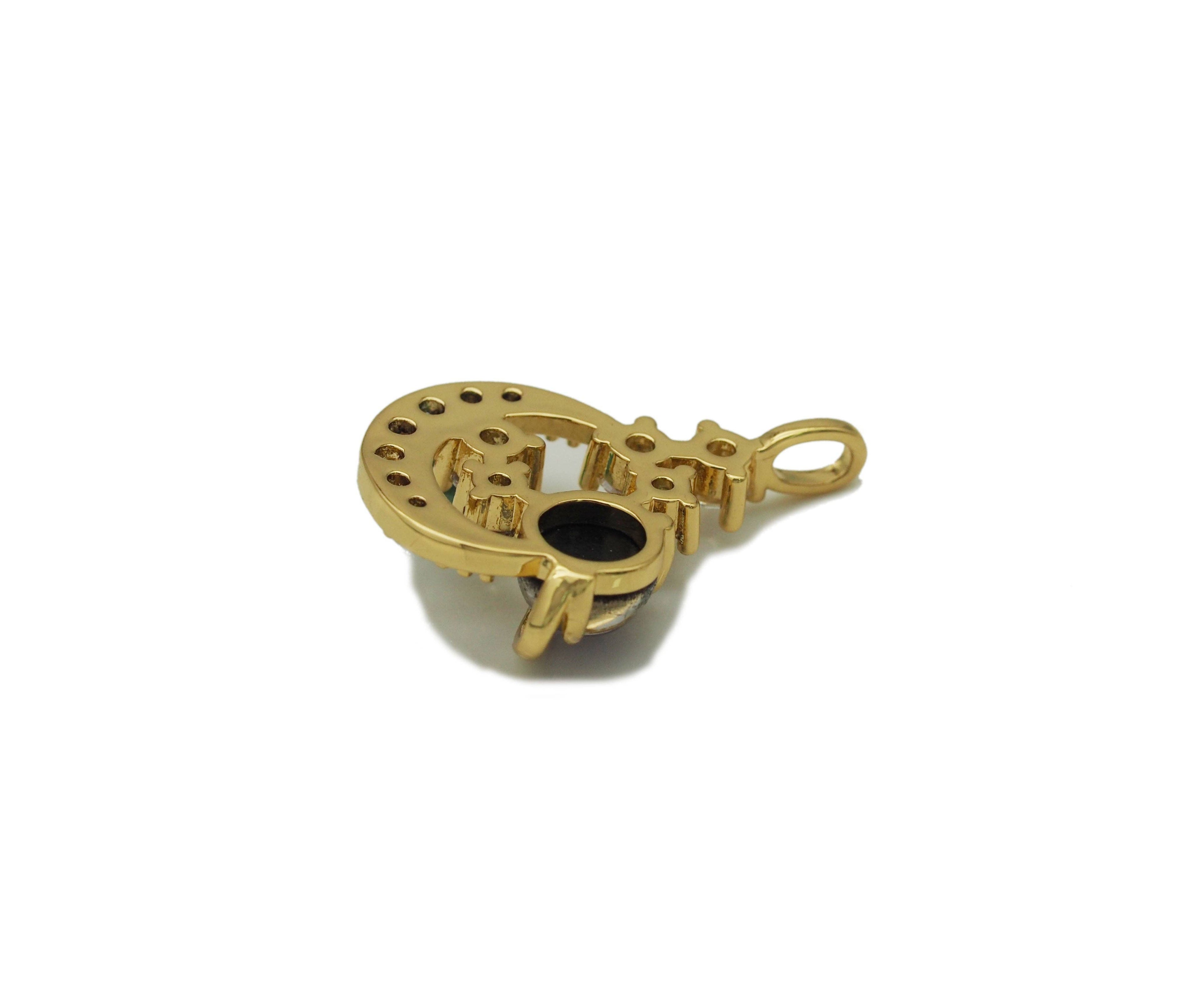Gold CZ Earth On Cresent Moon Charm, Sku#Y705