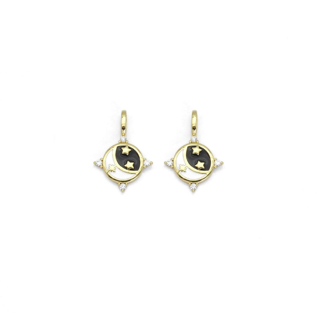 Black white Gold Star Coin Charm, Sku#LX285
