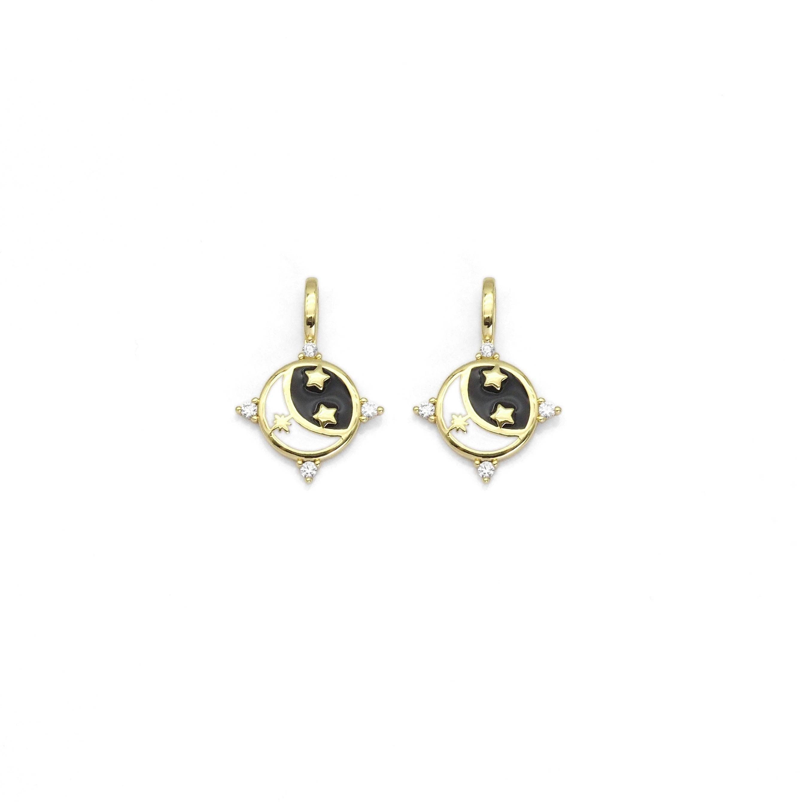 Black white Gold Star Coin Charm, Sku#LX285