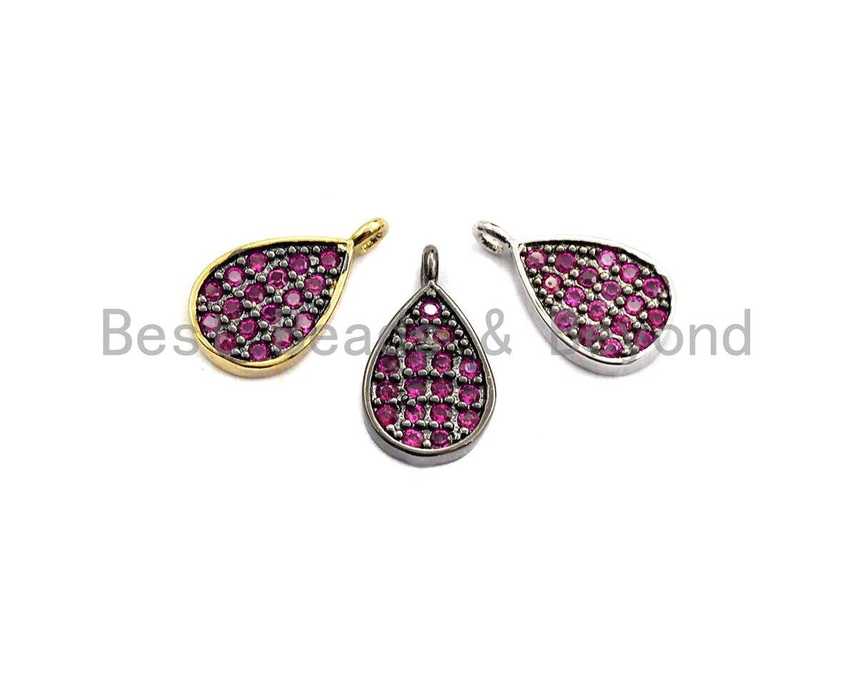 Fuchsia CZ Micro Pave Teardrop Shaped Pendant/Charm, Cubic Zirconia Pendant Charm,7x12mm,sku#Z542