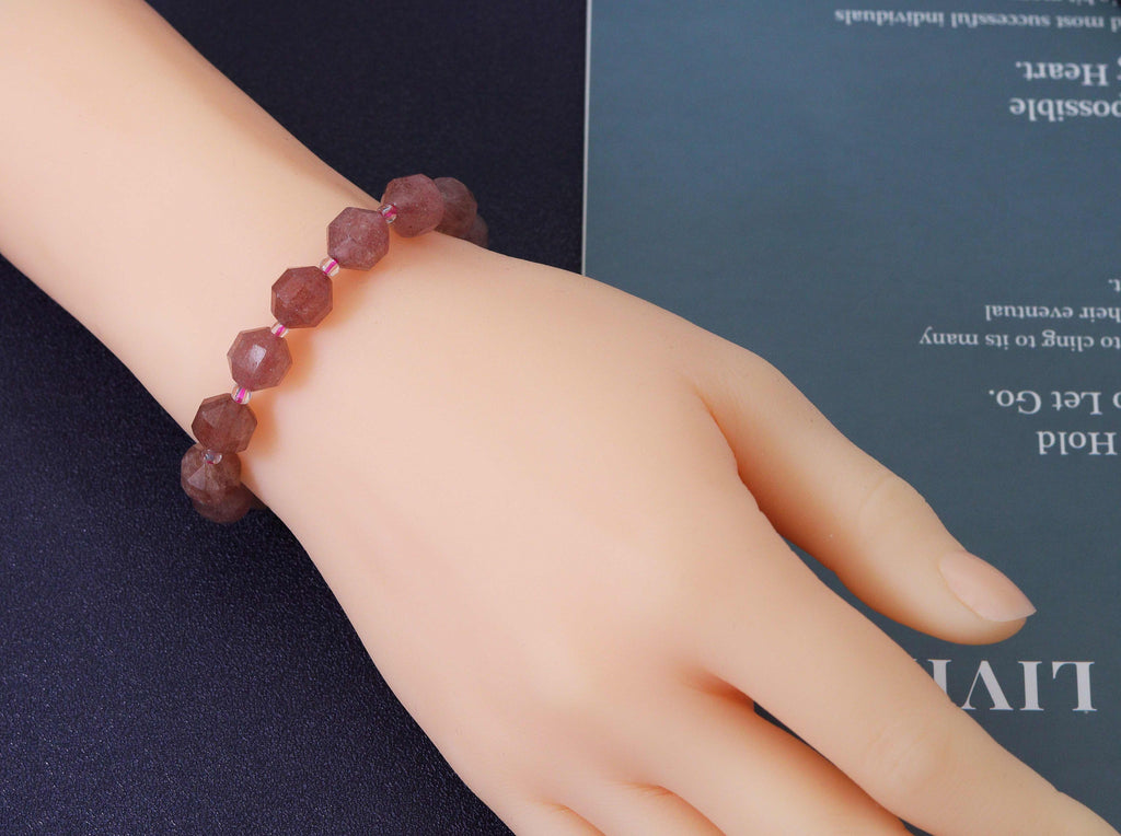 Strawberry Quartz Stretchy Beads Bracelet,Sku#EF103