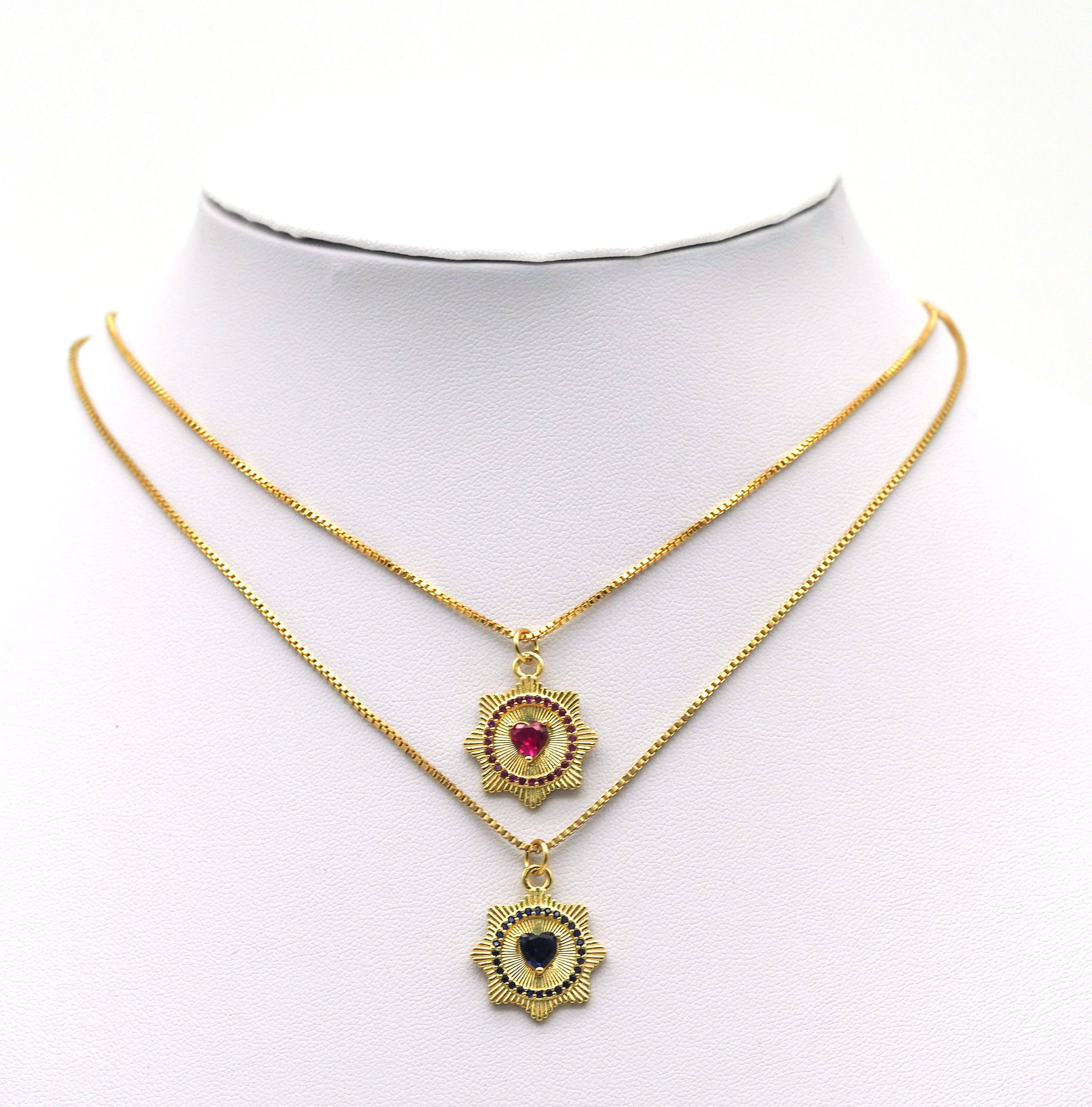 Blue Fuchsia CZ Spike Heart Coin Charm, Sku#LX44