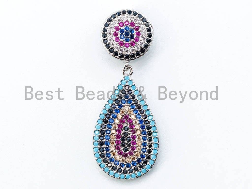 CZ Micro Pave Teardrop Pendant with Evil Eye, sku#L96