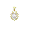 Clear Oval CZ Gold Flower Charm Pendant, Sku#LK1073