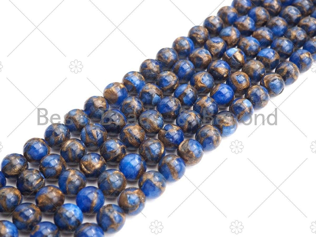 Gold Clinquant Beads, 4mm/6mm/ 8mm/10mm/12mm, Cloisonne Royal Blue Color, 15.5" Full Strand, Wholesale Gemstone,Sku#U954