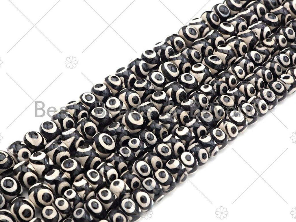 Natural Black Tibetan Agate Rondelle Smooth Beads,Black Dzi Rondelle Beads,Tibetan Dzi Beads, 8x12mm/10x14mm, 15.5'' Full Strand,Sku#U1050C