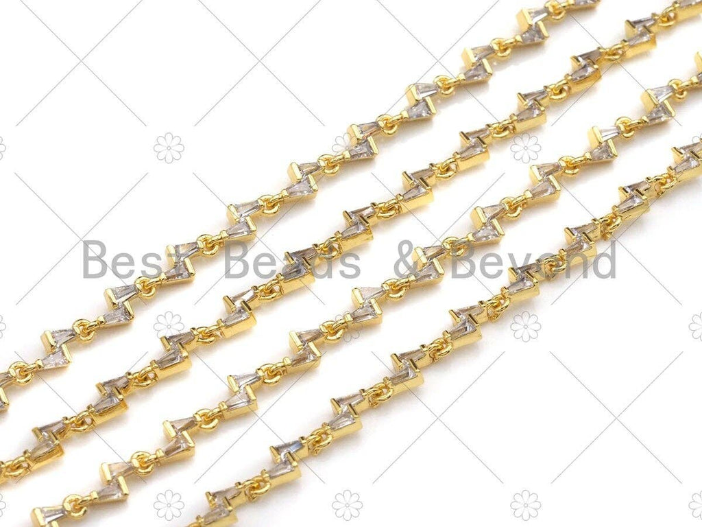 High Quality Hand Made Baguette CZ Lightning bolt Chain by Yard, 18K Real Gold Plated Chain, Wholesale bulk Chain, 5x10mm,sku#LK150