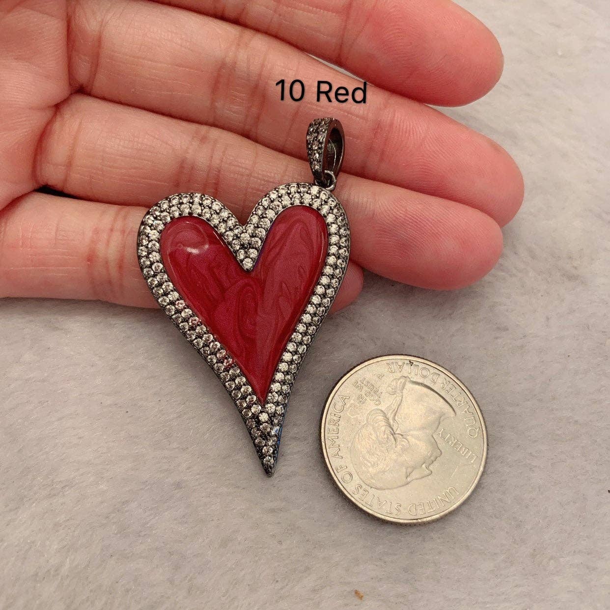Pave CZ Enamel Heart Pendant, sku#F566