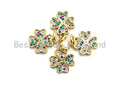 CZ Colorful Micro Pave Shamrock Pendant Charm, Clover Shaped Pave Pendant, Gold plated, 11x13mm, Sku#F754C
