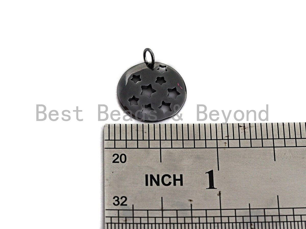 Hollow out Multi Star Coin Pendant/Charm,Flat Sheet Copper  CZ Pendant, Silver/Gold/Black Tone,16x16mm,Sku#Z457
