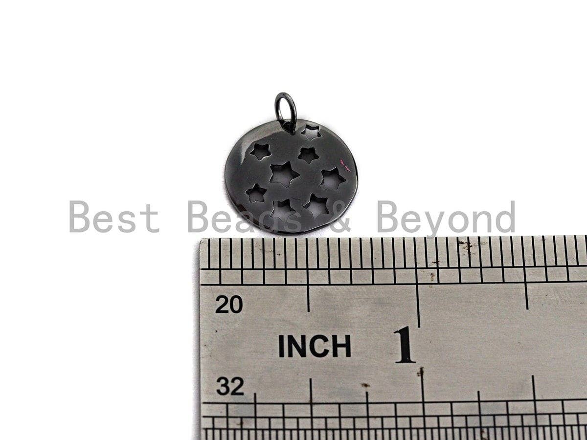 Hollow out Multi Star Coin Pendant/Charm,Flat Sheet Copper  CZ Pendant, Silver/Gold/Black Tone,16x16mm,Sku#Z457