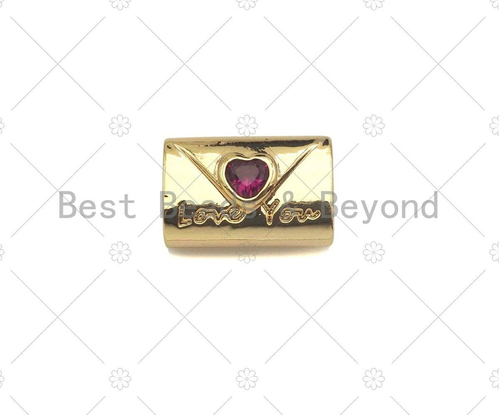 Fuchsia Heart Envelope charm, purse charm, Sku#ZX01