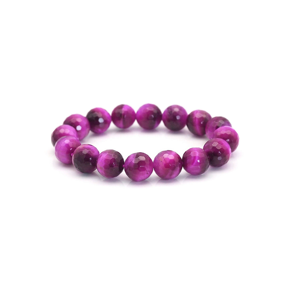 Fuchsia Tiger Eye Round Faceted Stretchy Bracelet, Sku#EF390