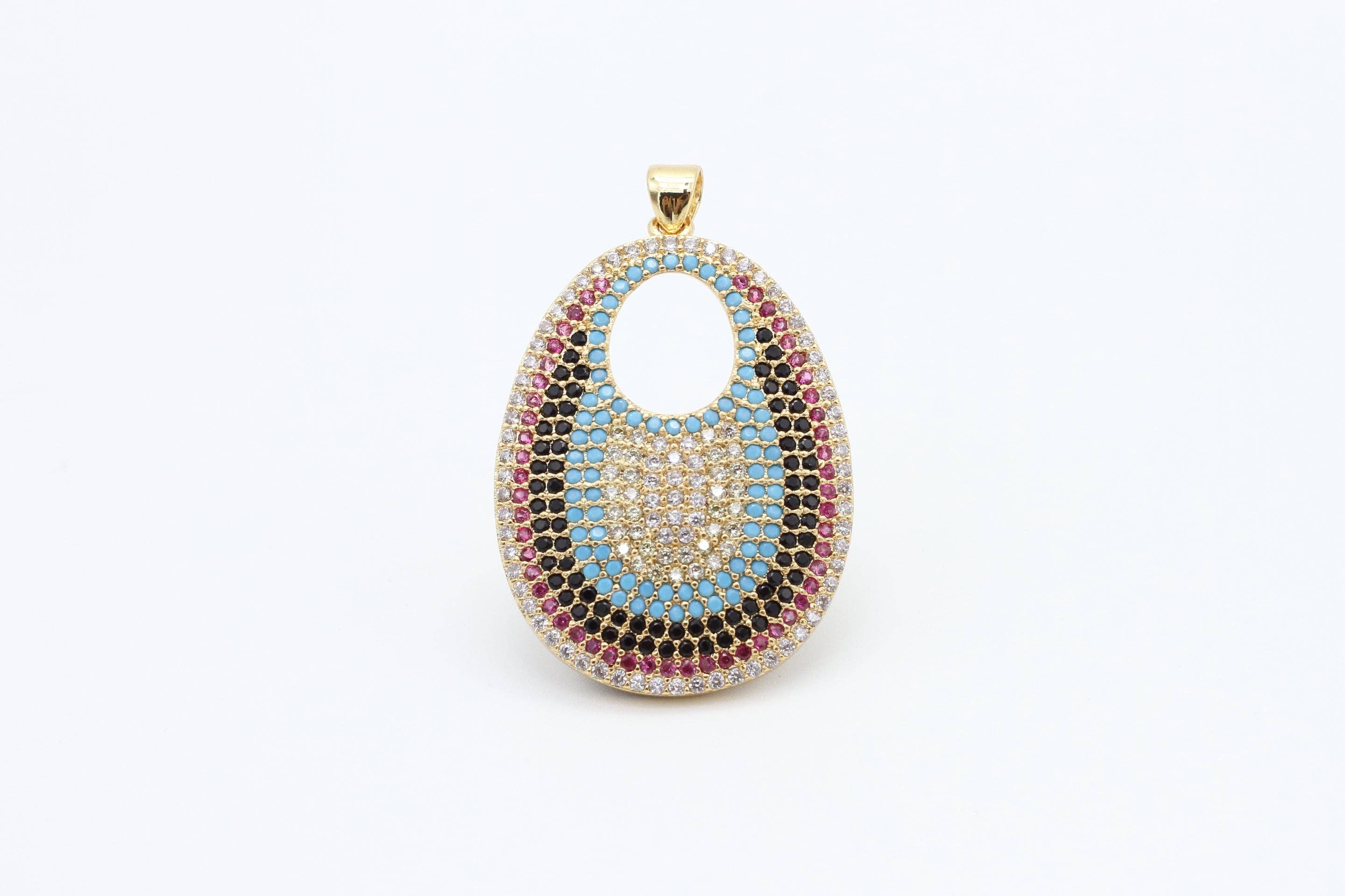 CZ Micro Pave Round Go-Go Evil Eye Pendant, Cubic Zirconia Pendant,23x37mm, sku#F8C