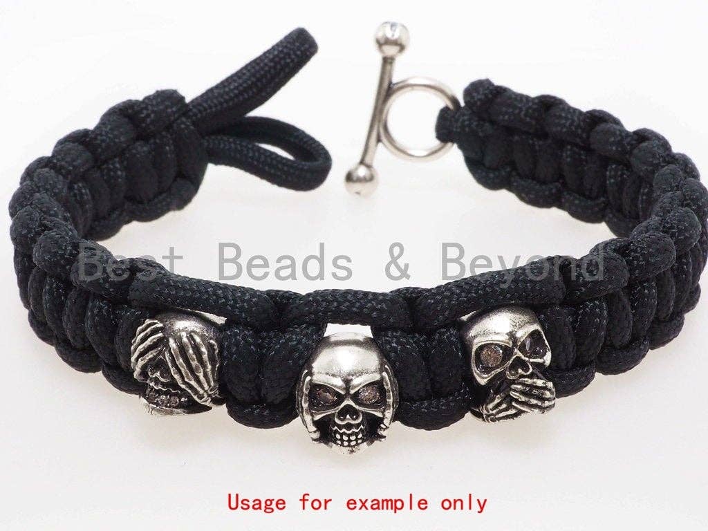 Antique Style Skull Bead, Paracord Survival Bracelet Beads,Keychain Lanyard Making Beads,Men's Jewelry Findings,9x9x10mm,sku#Y113