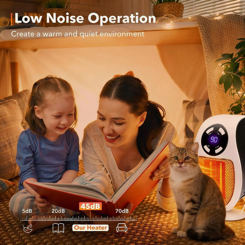 Space Heater for Pet Room, Remote Wall Outlet Electric Small Space Heater as Seen on TV with Adjustable Thermostat and Timer and Led Display, Compact for Pet Room, Bathroom
