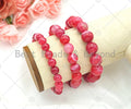 Natural Hot Pink Banded Agate Stretchy Bracelet. Sku#EF13