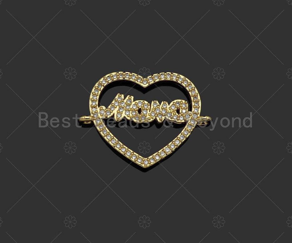 Gold Filled CZ Micro Pave Mama Word On Heart Shape Connector,18K Gold Filled Mama Charm, Mother's Day Gift, 25x18mm,Sku#LD109