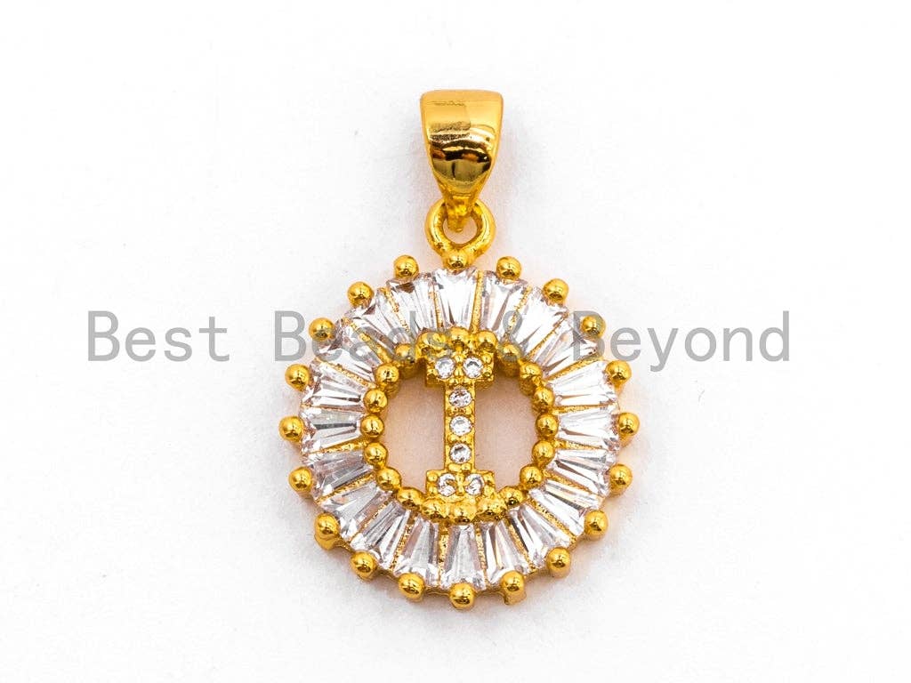 CZ Micro Pave Initial Letter I Charm/Pendent Beads,Cubic Zirconia Pave Alphabet Beads Pendent, Gold/Silver Finish,16x18mm,sku#Z228
