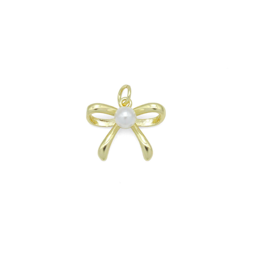 Gold Silver White Pearl Bowknot Charm Pendant, Sku#LK963