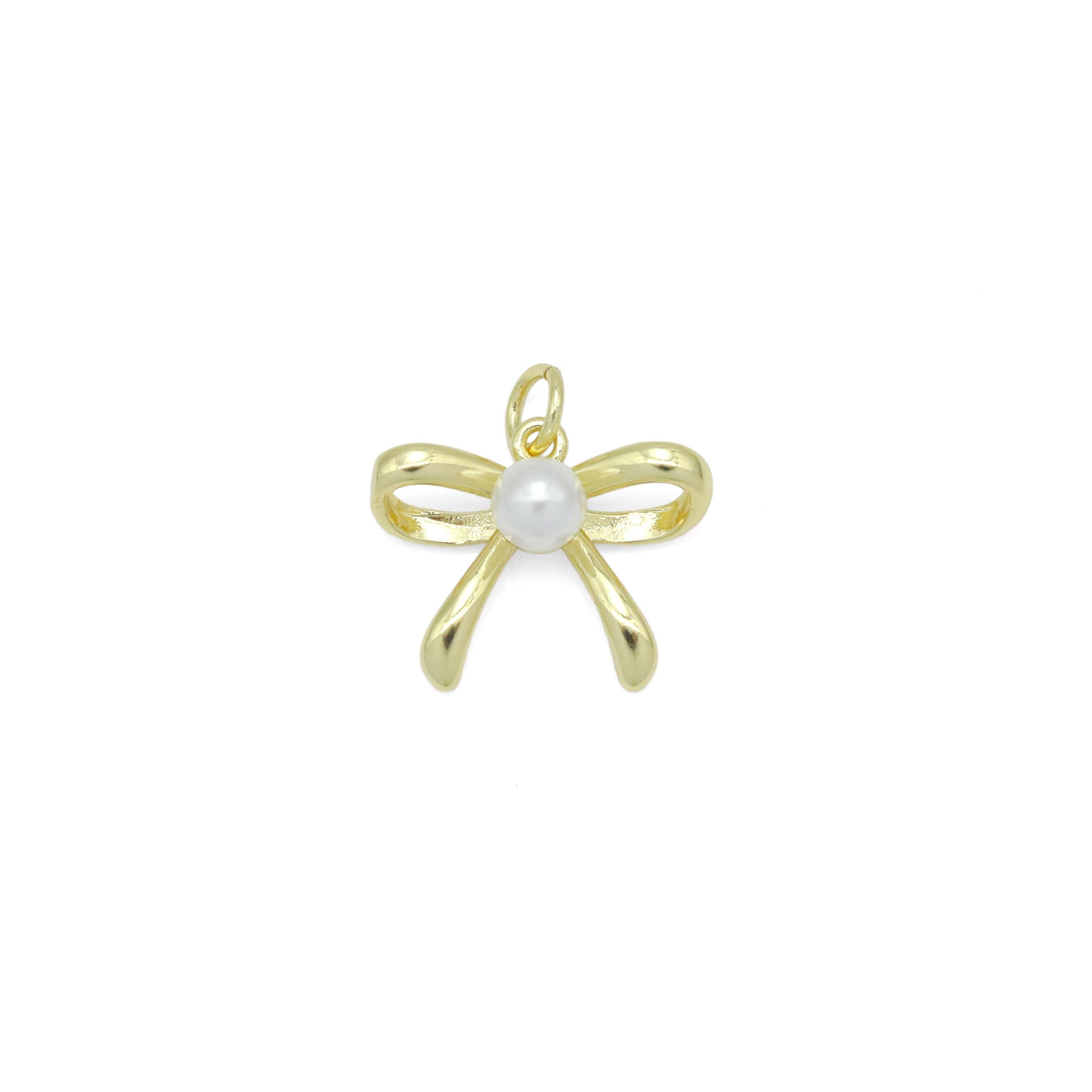 Gold Silver White Pearl Bowknot Charm Pendant, Sku#LK963