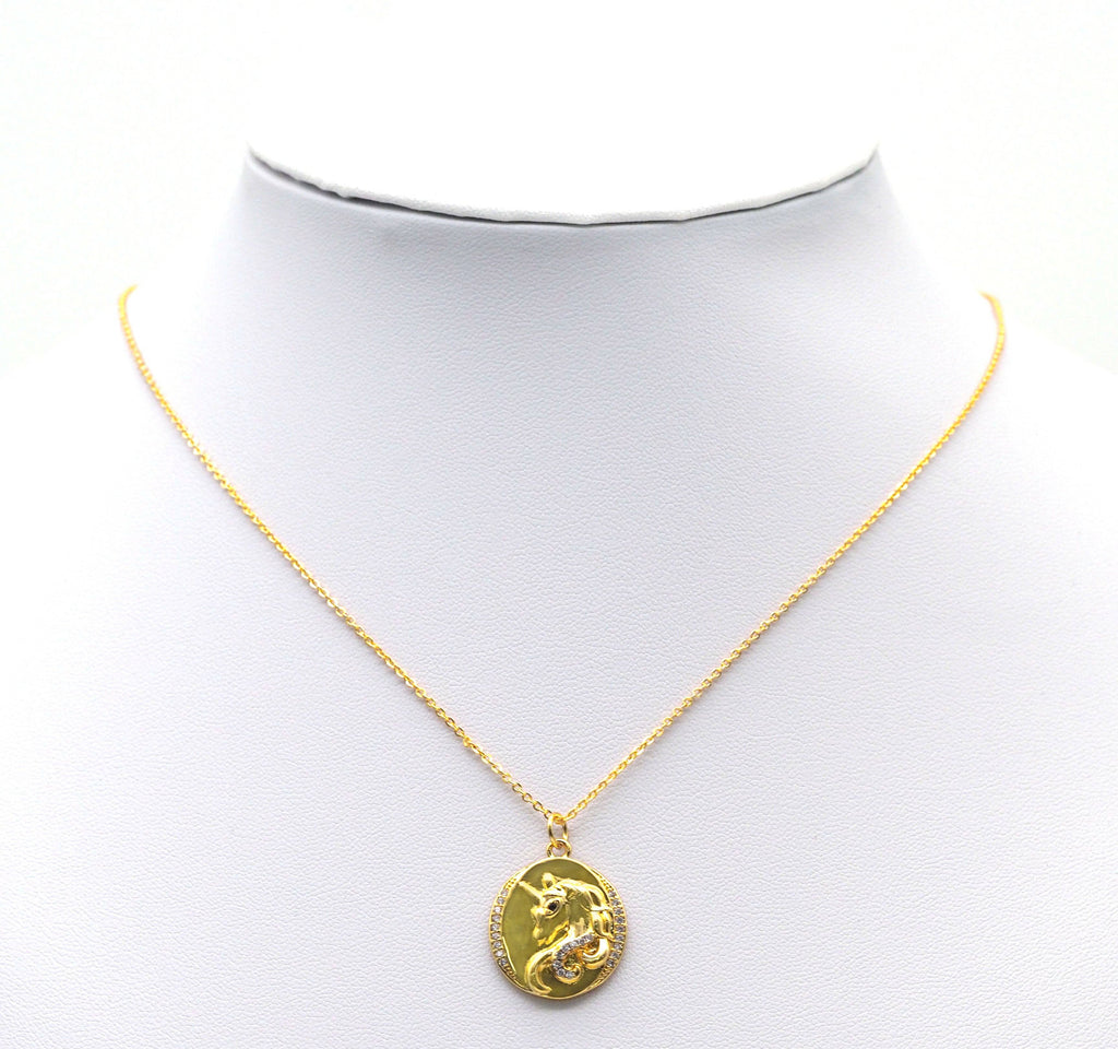 Gold CZ Unicorn Oval shape Charm, Sku#Y740