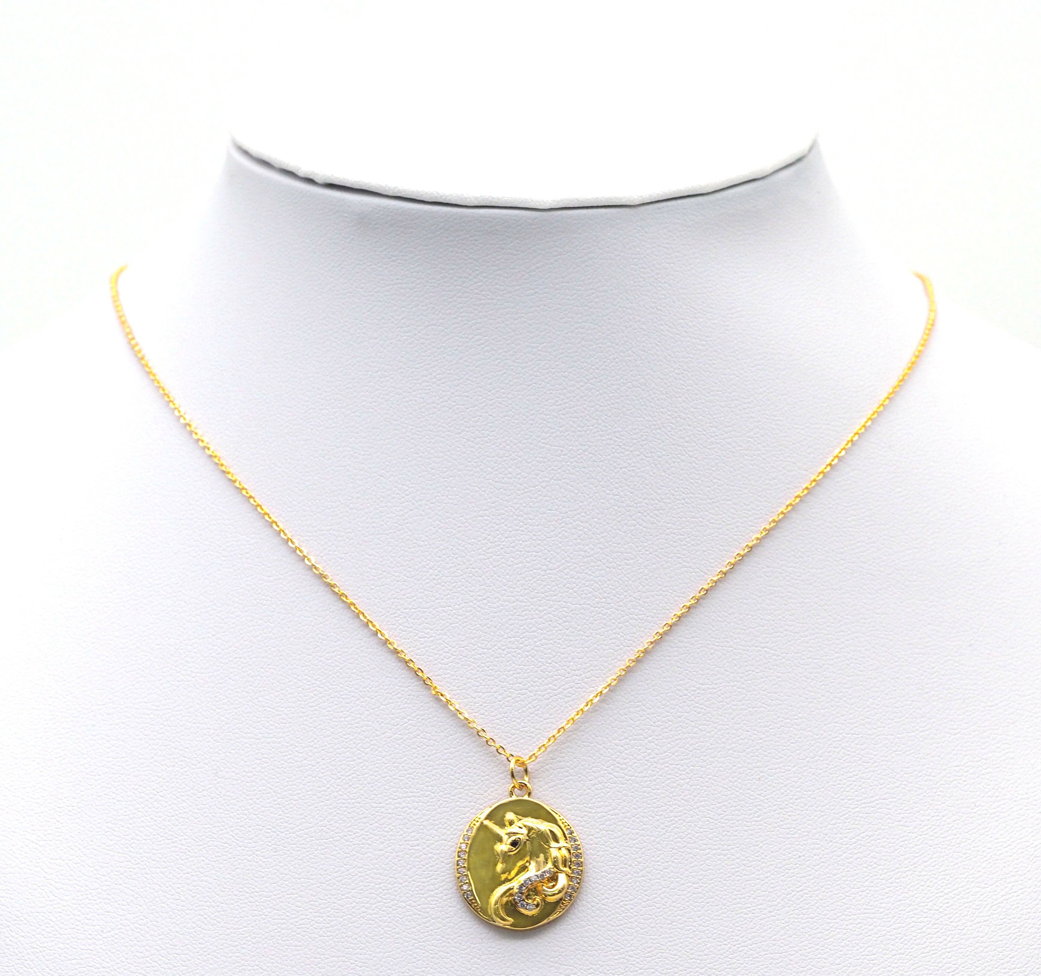 Gold CZ Unicorn Oval shape Charm, Sku#Y740