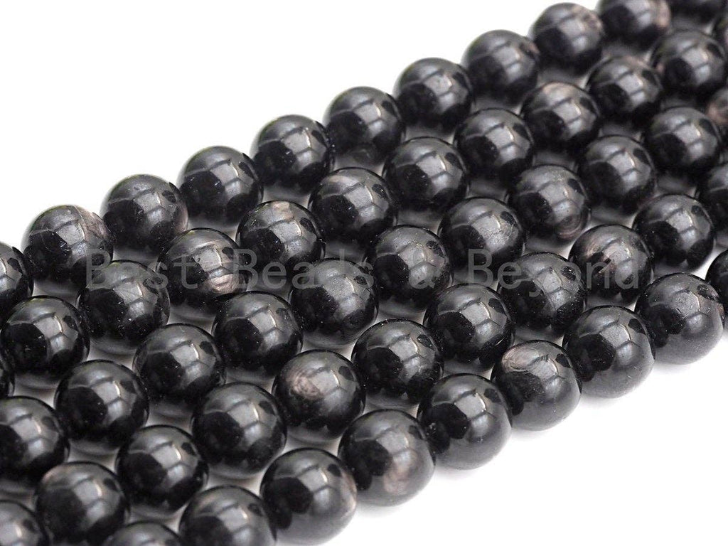 Quality Natural Black Phlogopite Beads, 6mm/8mm/10mm Round Smooth, Natural Black Gemstone, 15.5" Full Strand, sku#U625