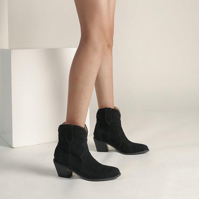 Bottines en suède style cowgirl chic – Bottes de cowgirl élégantes à talons hauts pour femme