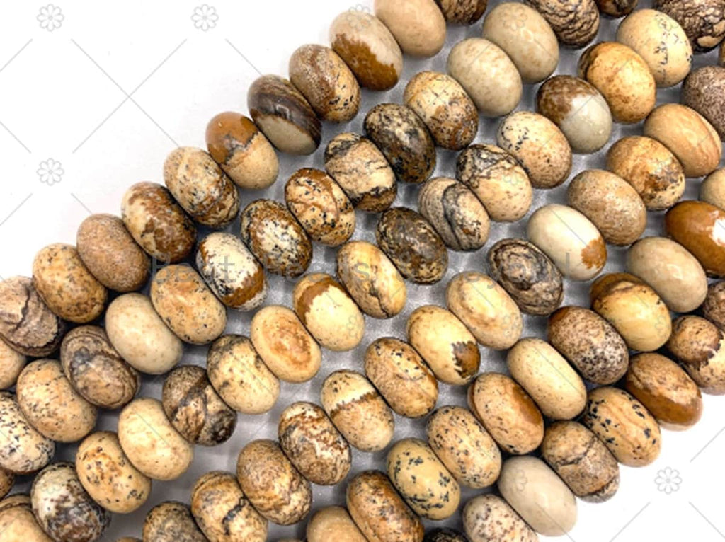 2mm Large Hole Natural Picture Jasper Beads, Rondelle Smooth 6x10mm Picture Jasper, Big Hole Beads, 8" Long Strands, Sku#U1233C