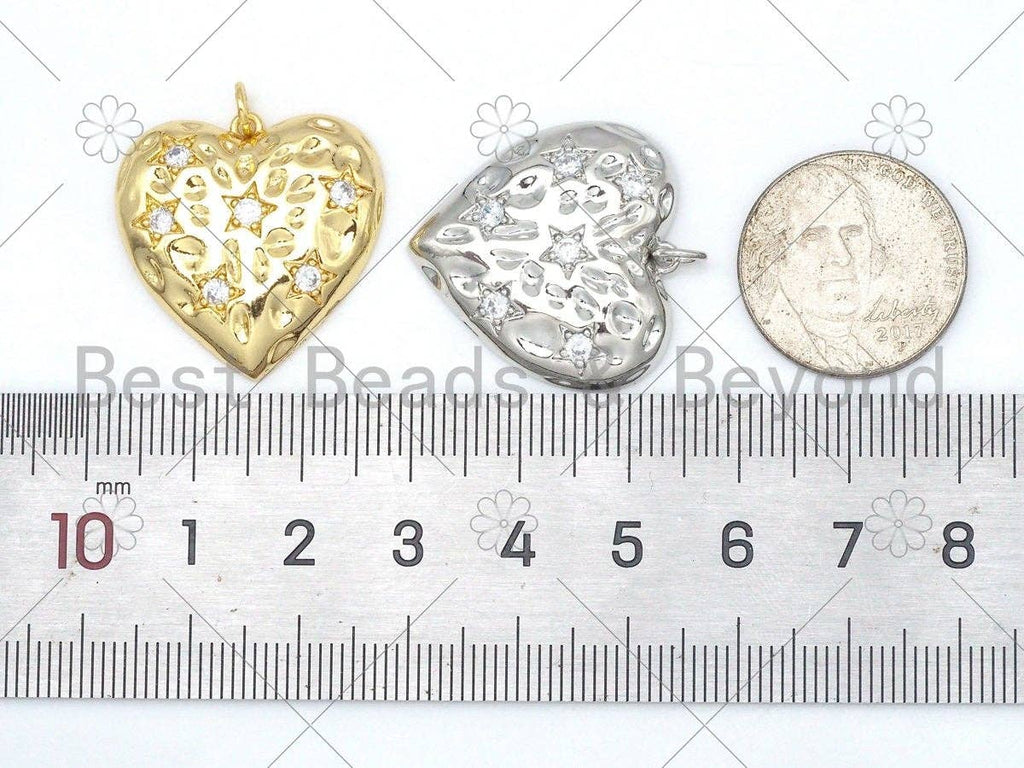 CZ Micro Pave Heart Shape Pendant/Charm, Gold/Silver/Rose Gold Heart Charm, Necklace Bracelet Charm Pendant,25x25mm,Sku#Y479