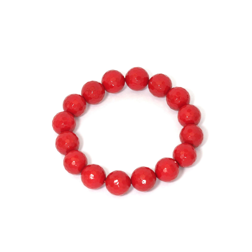 Natural Red MOP Faceted Round Stretchy Bracelet, 8mm/10mm/12mm. Sku#EF273