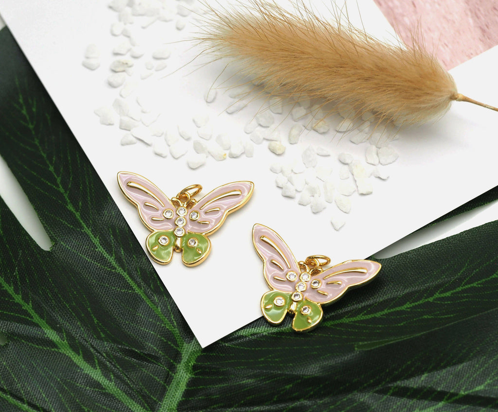 CZ Enamel Butterfly Charm, Sku#Y656