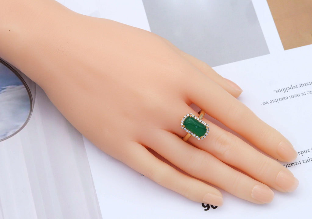 CZ Rectangle Green Jade Adjustable Ring, Sku#LX56