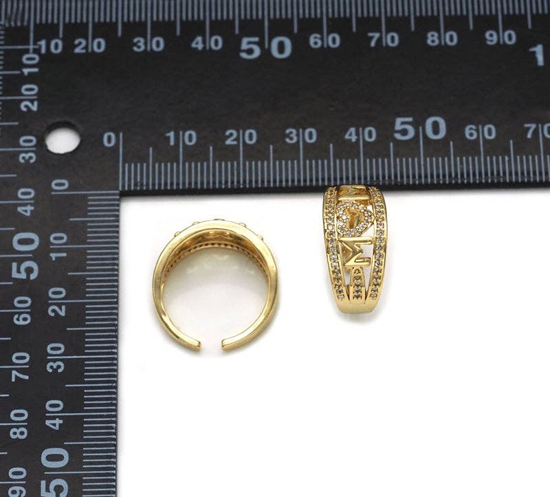 CZ Pave Gold Mom Heart Ring, Sku#LD342