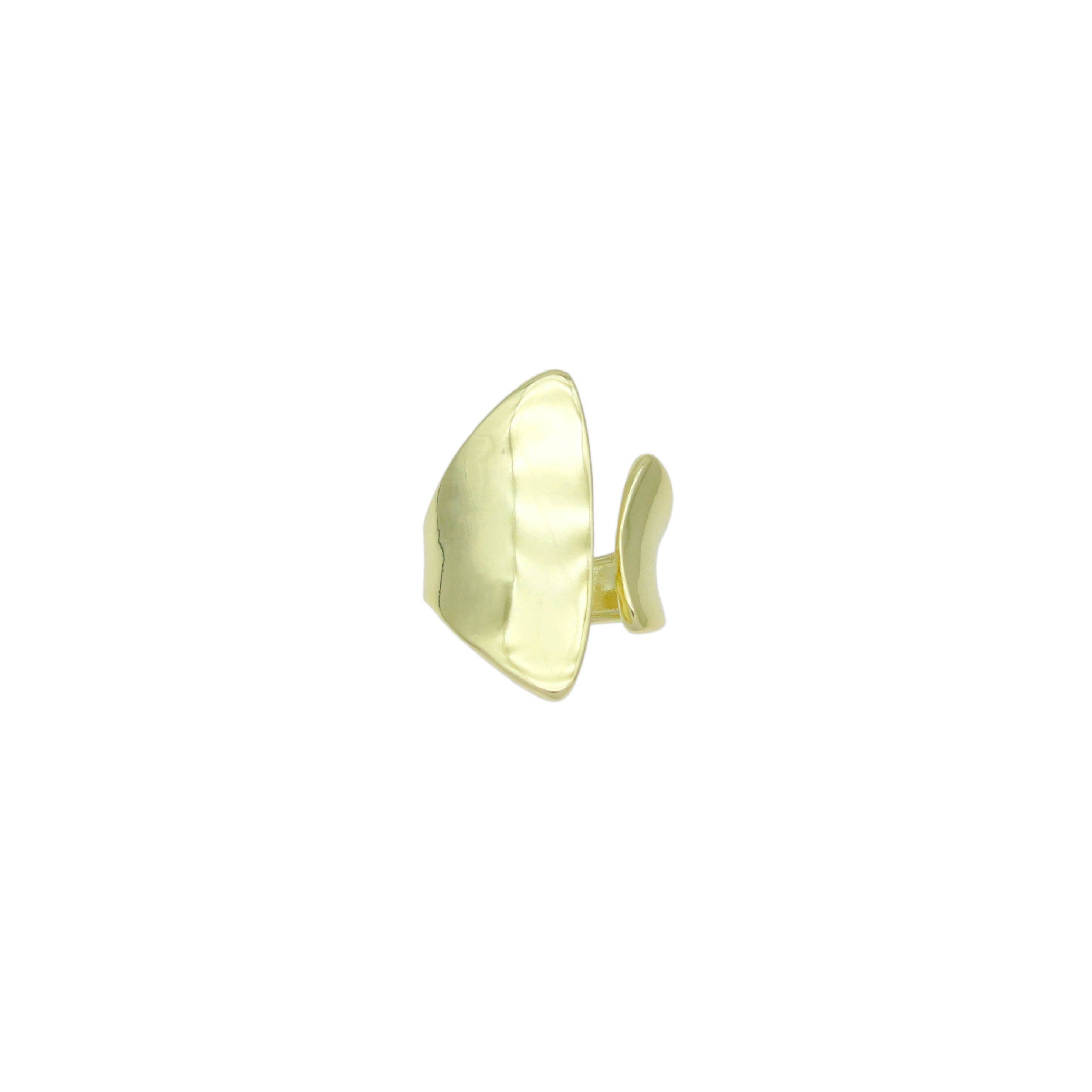 Plain Gold Fan Shape Statement Adjustable Ring, Sku#LX685