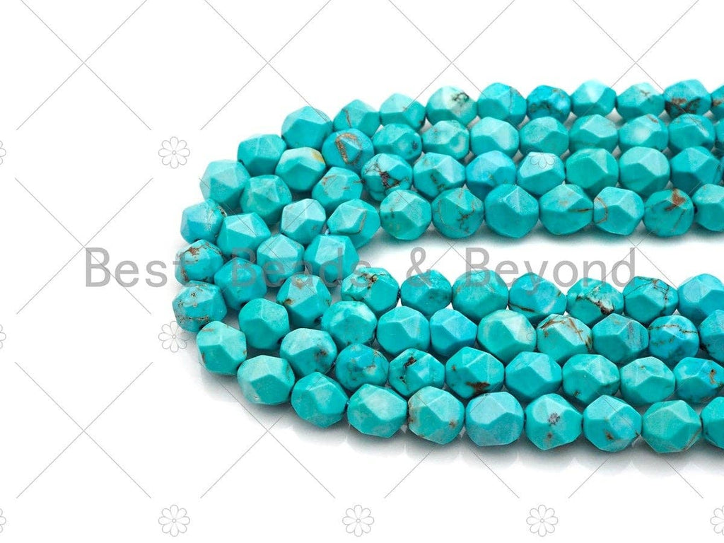Diamond Cut Turquoise Beads, 6mm/8mm Faceted Turquoise Dyed Howlite Beads,  15.5" Full Strand, sku#U979