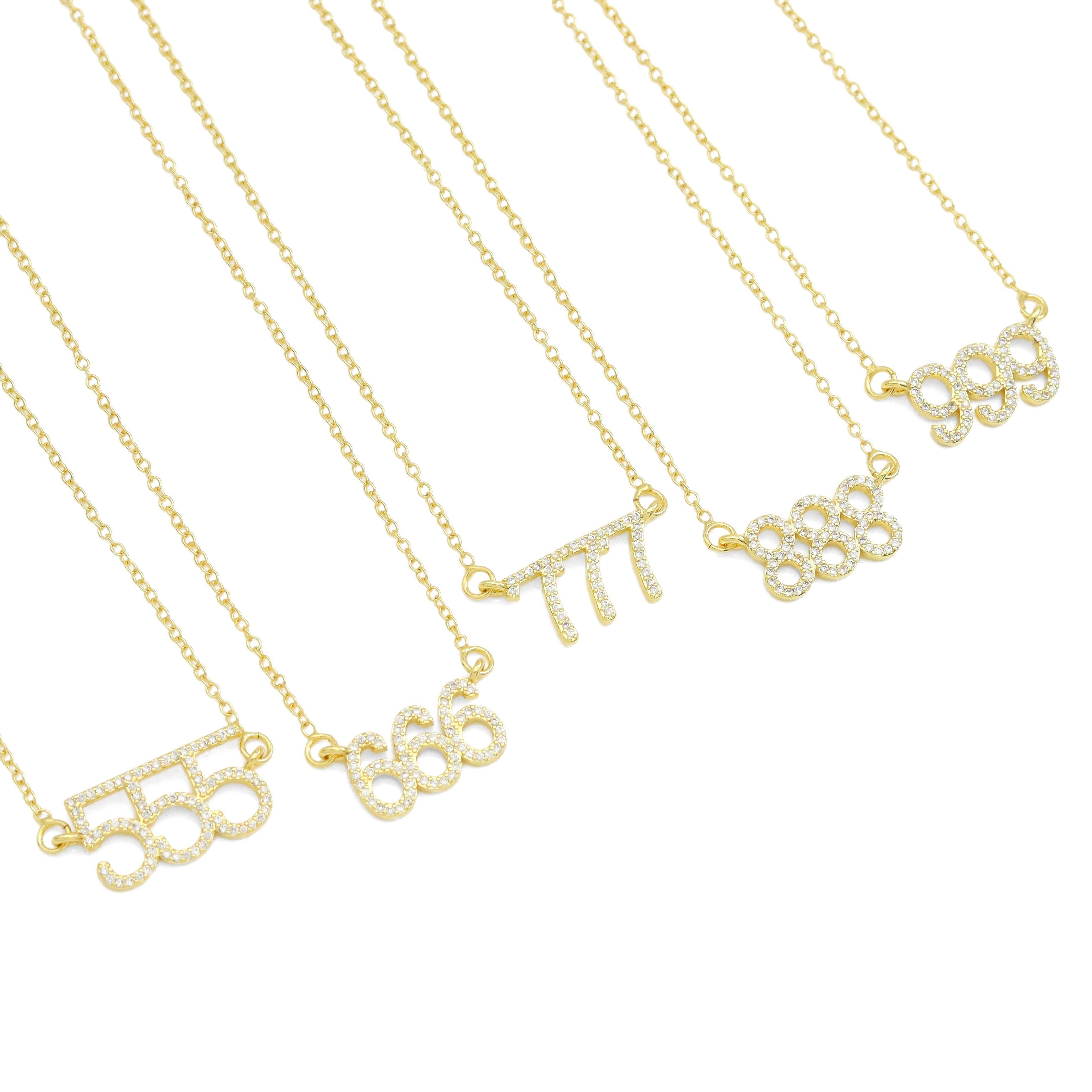 Gold Silver Chain CZ Angel Number necklace, Sku#LX510