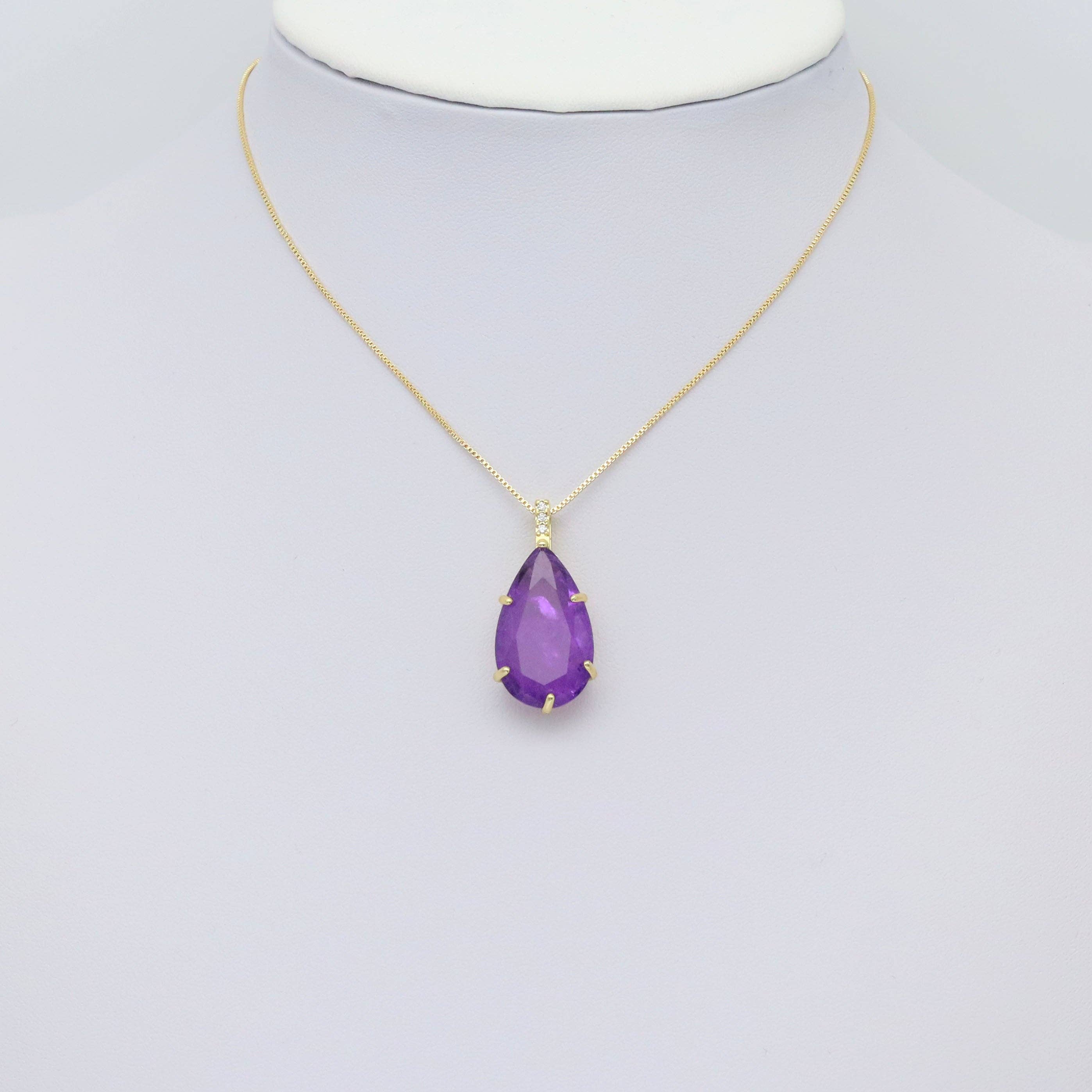 Large Pink Green Purple Stone Teardrop Shape Pendant, Sku#LX436