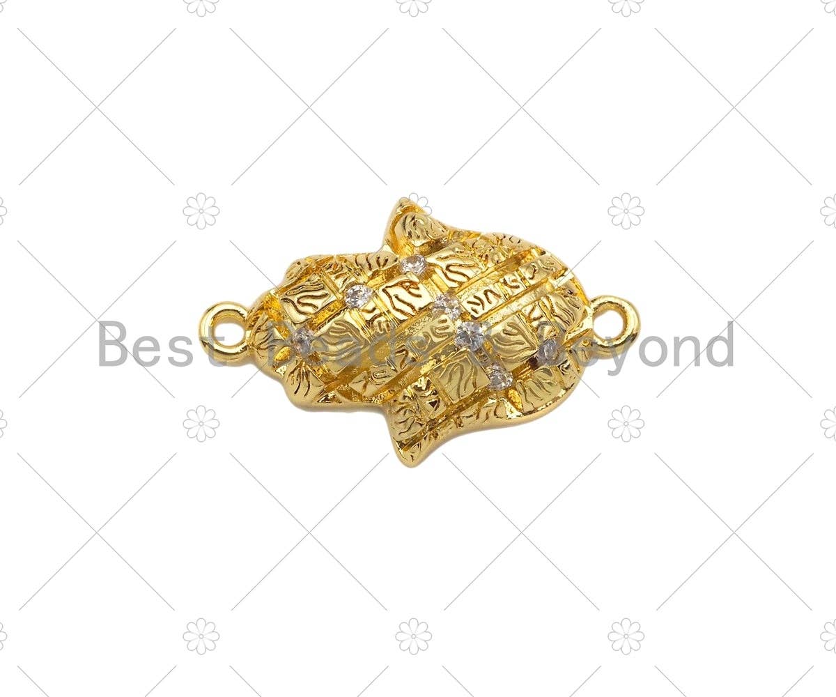 CZ Micro Pave Hamsa Hand Connector, Bracelet Necklace CZ Hamsa Hand Connector, Silver/Gold/Rose Gold Tone,14x23mm,Sku#Y389