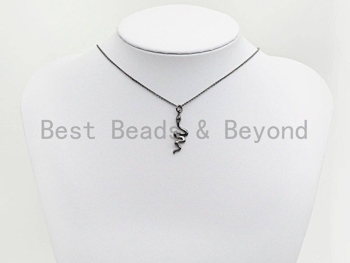 Slippy Snake Shape Pendant/Charm, Snake Cubic Zirconia Pendant, Silver/Gold/Black/Rose Gold Tone,9x27mm,Sku#Z503