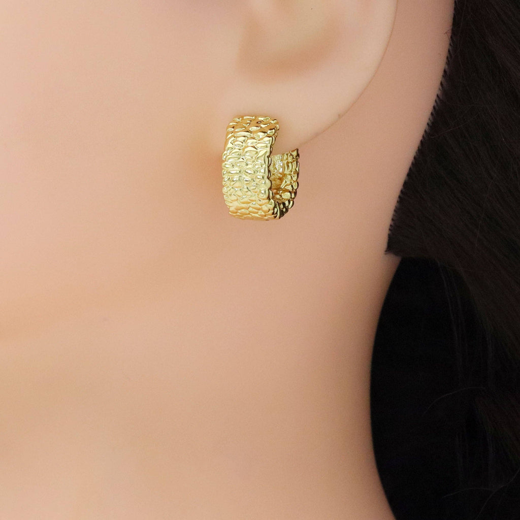 Hammered Gold Thick Hoop Earrings, Sku#LD574