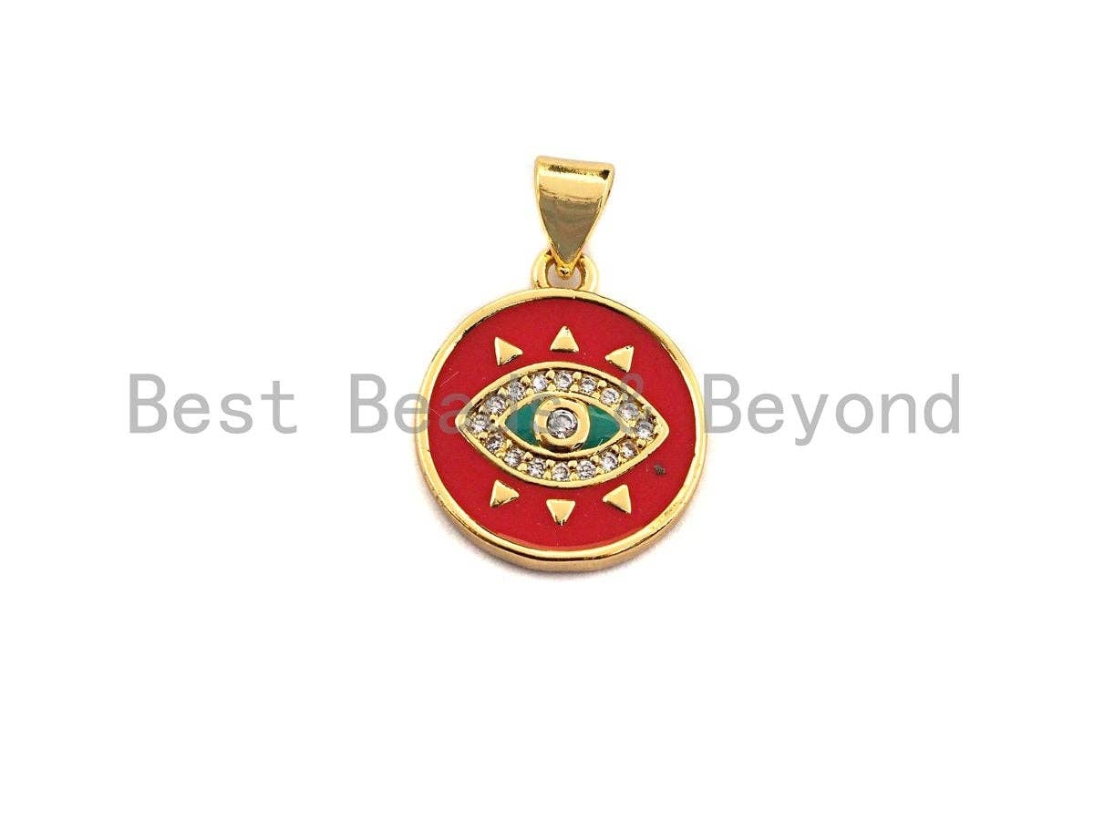 Enamel Colorful Evil Eye On Gold Coin Pendant,CZ Micro Pave Oil Drop pendant,Enamel pendant,Enamel Jewelry, 15mm/20mm,sku#Z638