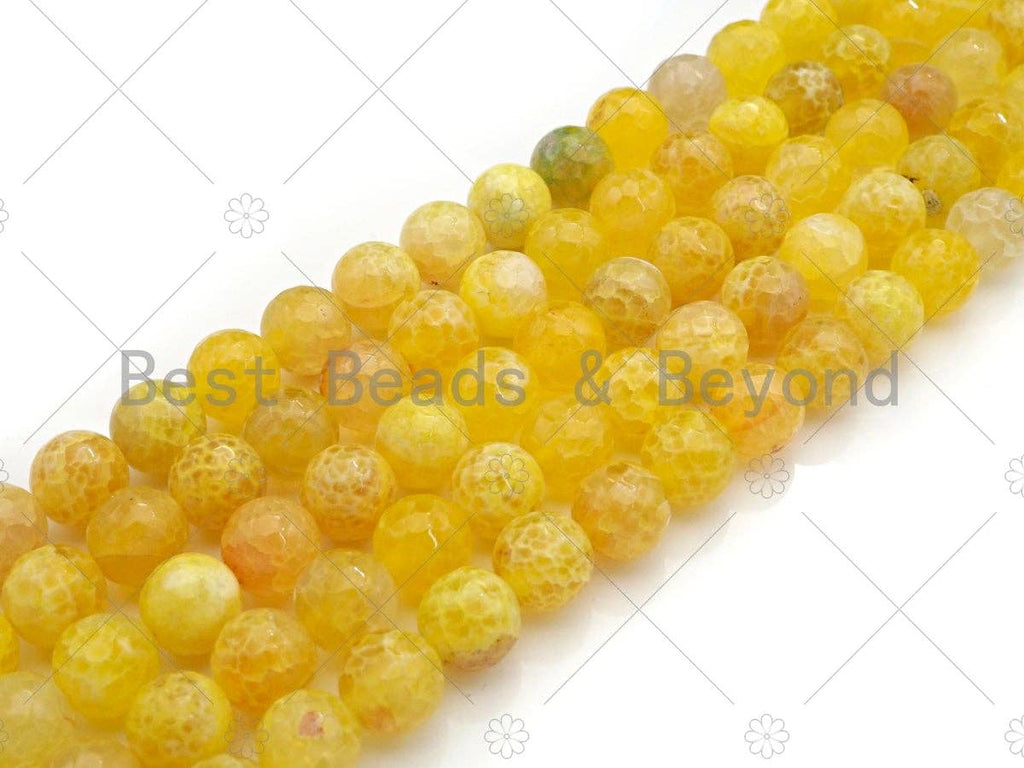 Natural Yellow Faceted Fire Agate Beads, 8mm/10mm/12mm Yellow Fire Agate, 15.5" Full Strand, sku#UA112