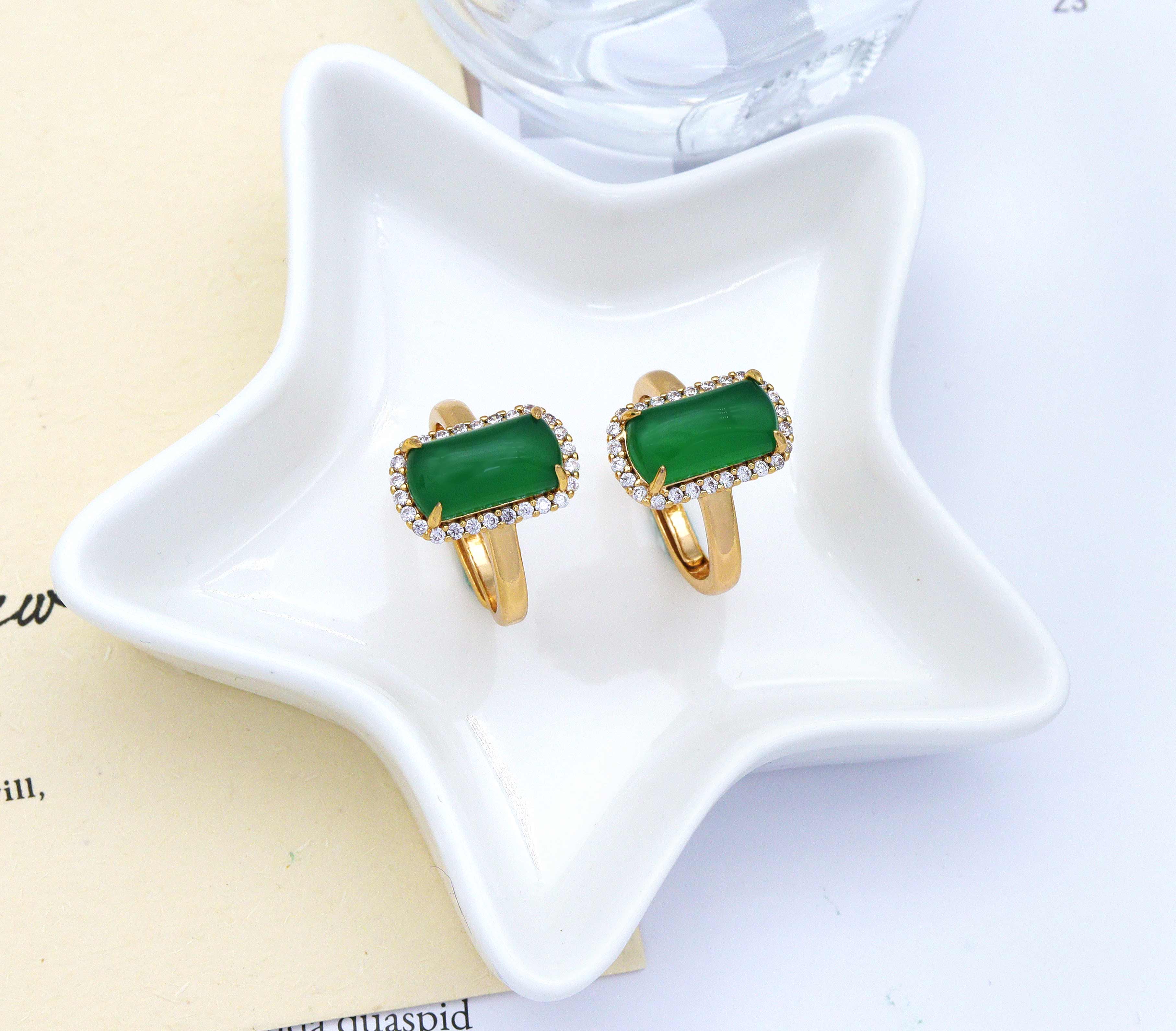 CZ Rectangle Green Jade Adjustable Ring, Sku#LX56