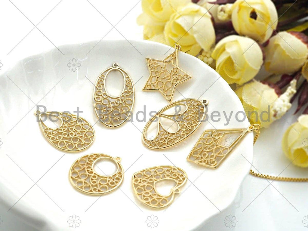 Filigree Gold Lacy Charm, Oval/Teardrop/Star/Heart Diamond Shape Brushed Gold Charm, Wire Charm, sku#CP11C