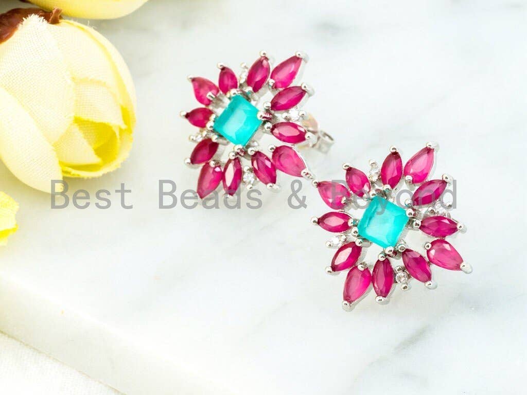 CZ Flower Star Stud Earring, Sku#O50
