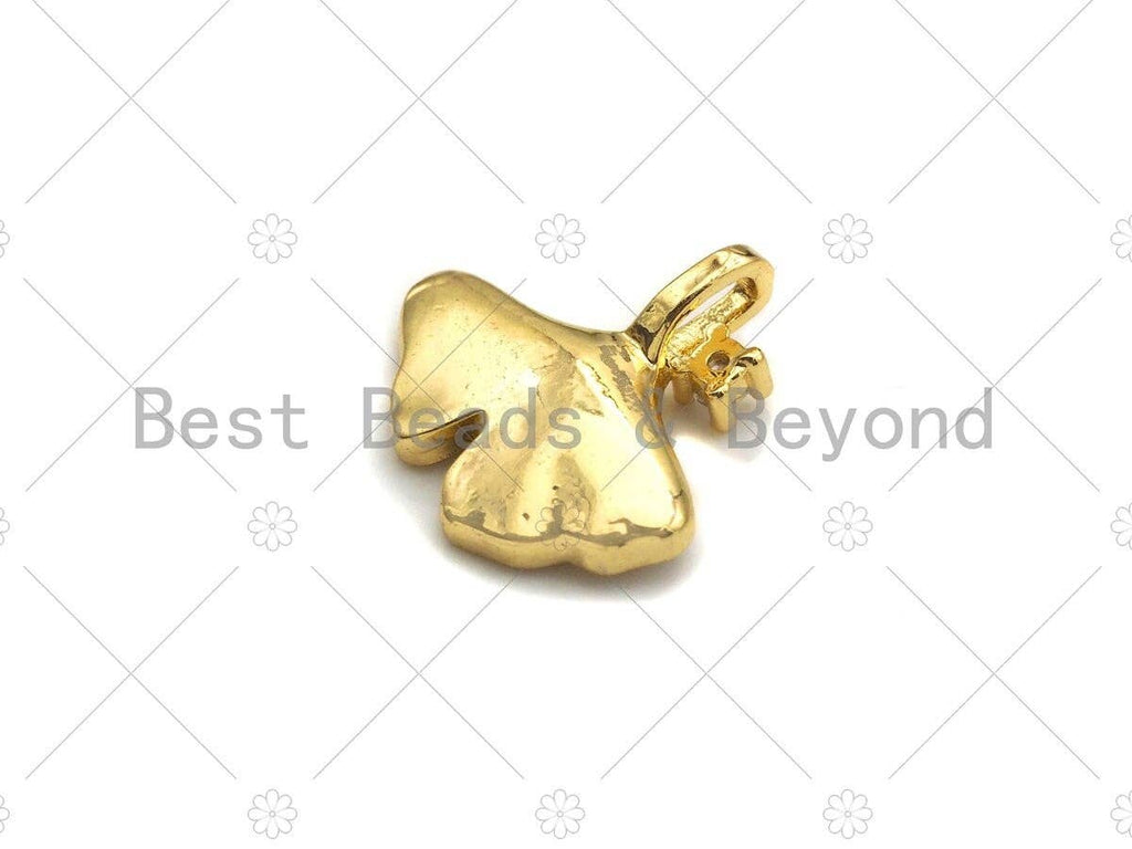 18K Gold Ginkgo Biloba Leaf Shape Pendant, Leaf Charm, Leaf Pave Pendant, Gold plated, 15mm, Sku#LK28