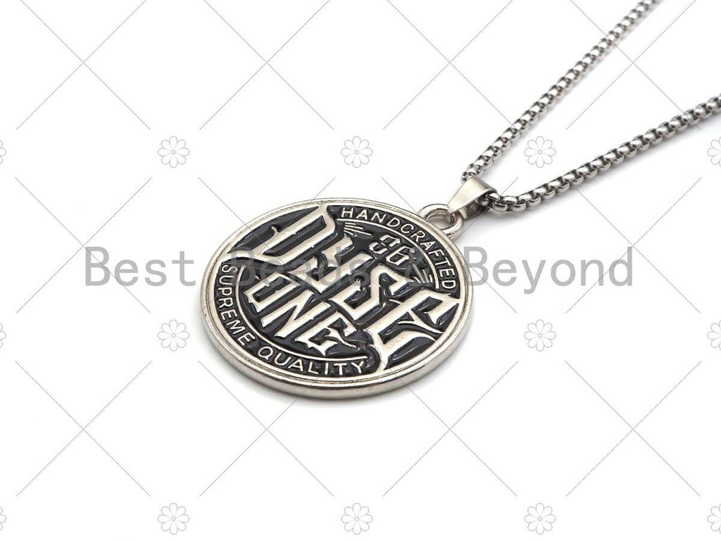 Men's Engraved Disc Pendant Stainless Steel Necklacesku#L342