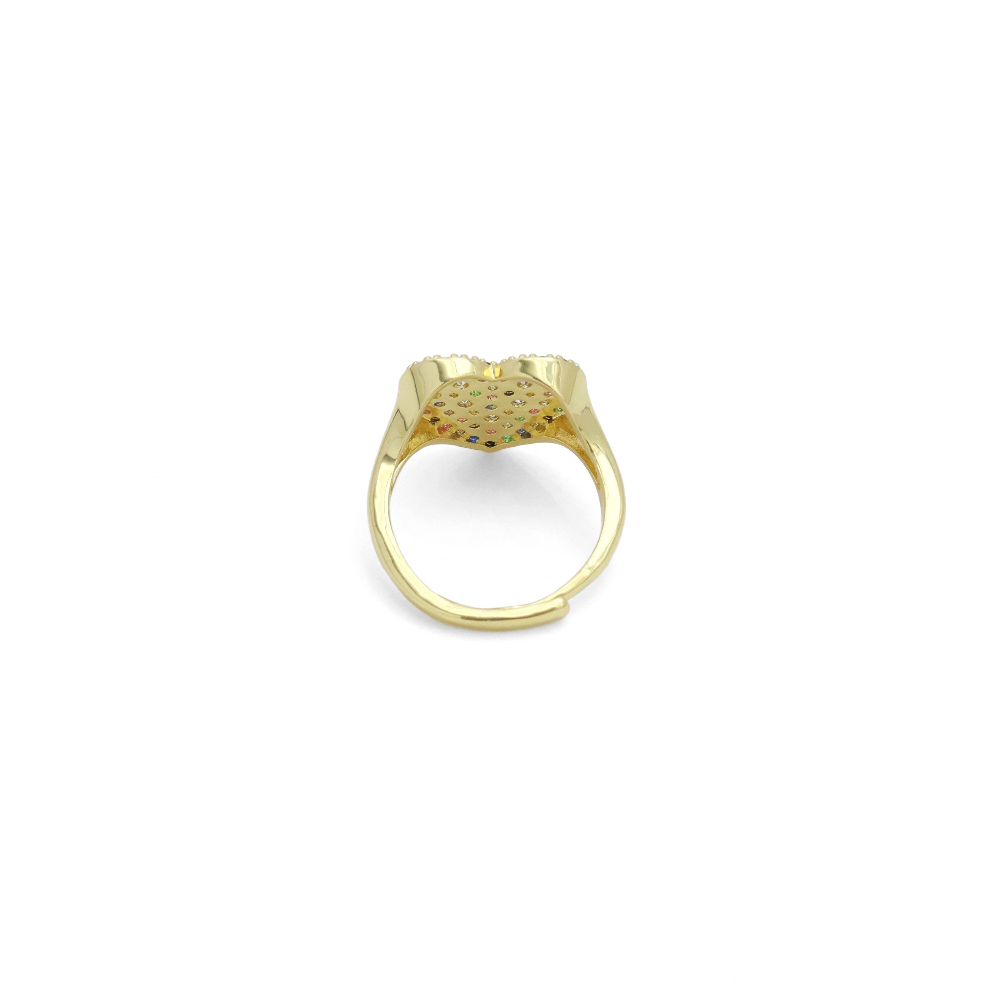 Colorful CZ Heart Statement Adjustable Ring, Sku#A318